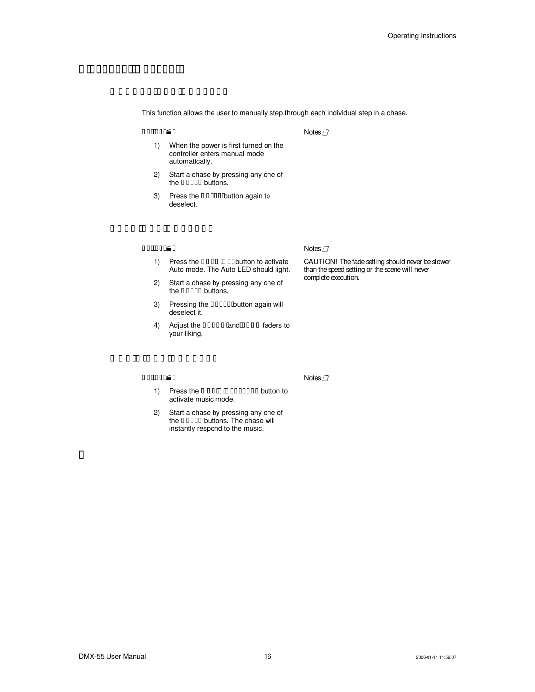 Chauvet DMX-55 DMX user manual Playback Chases, Anu Al R Un C H Ase S, AUT O R UN C H Ases, Usic R UN C H Ases 