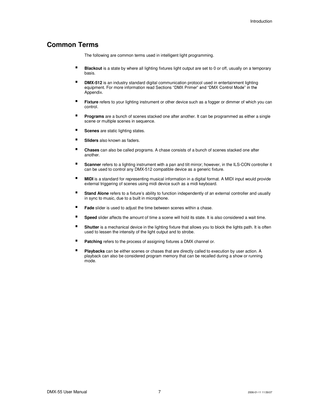 Chauvet DMX-55 DMX user manual Common Terms 