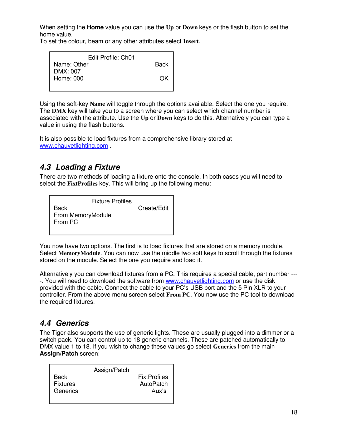 Chauvet DMX 60 user manual Loading a Fixture, Generics 