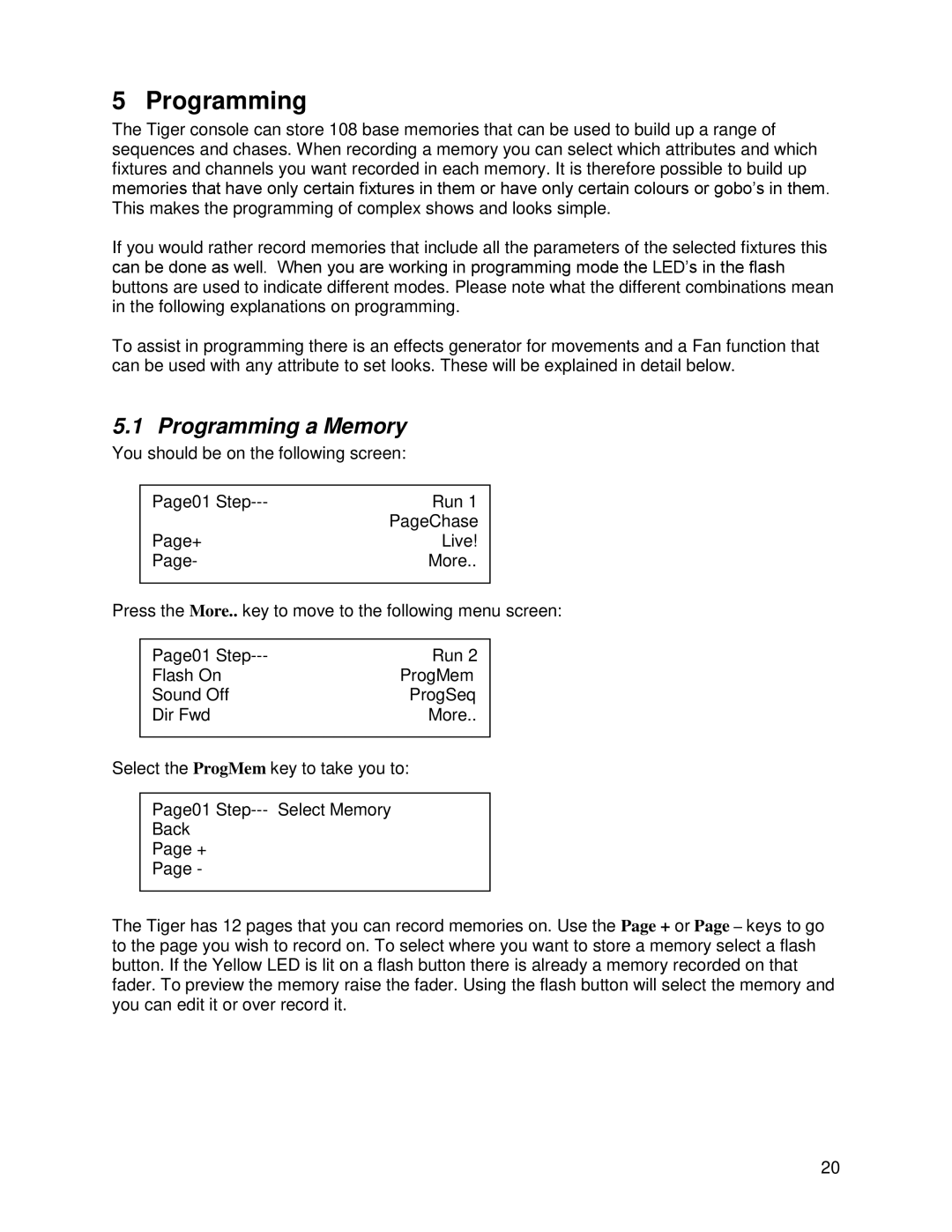 Chauvet DMX 60 user manual Programming a Memory 