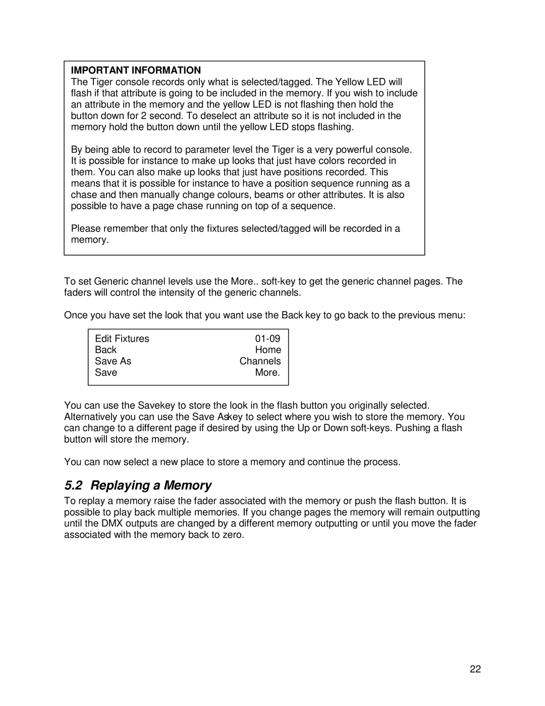 Chauvet DMX 60 user manual Replaying a Memory 