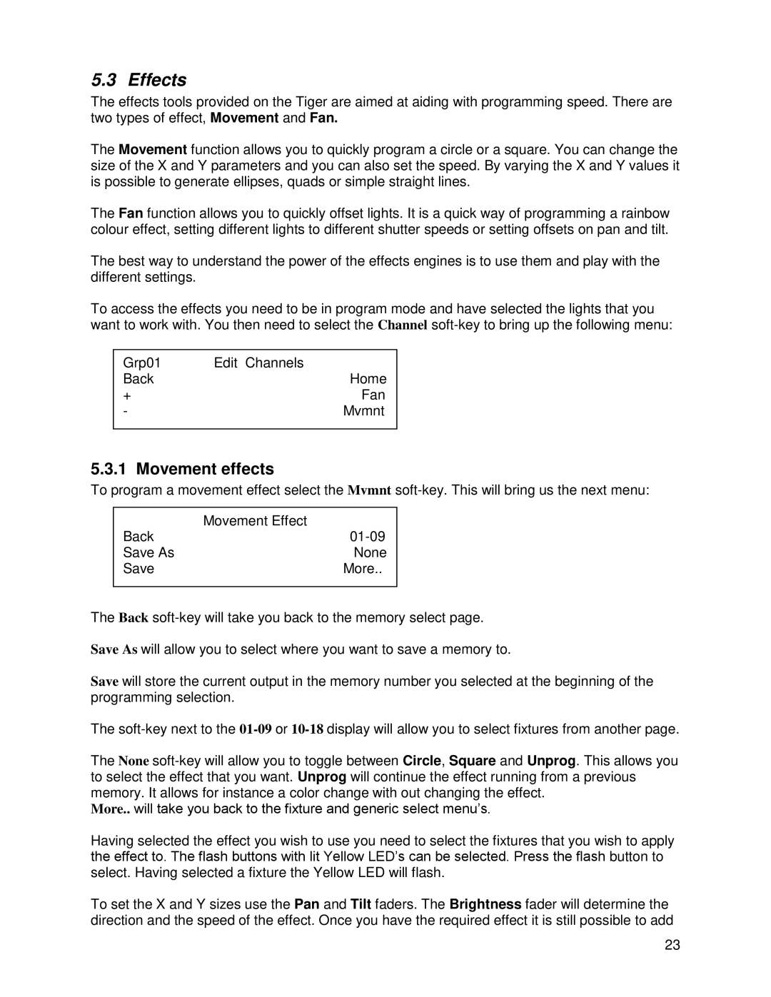 Chauvet DMX 60 user manual Effects, Movement effects 