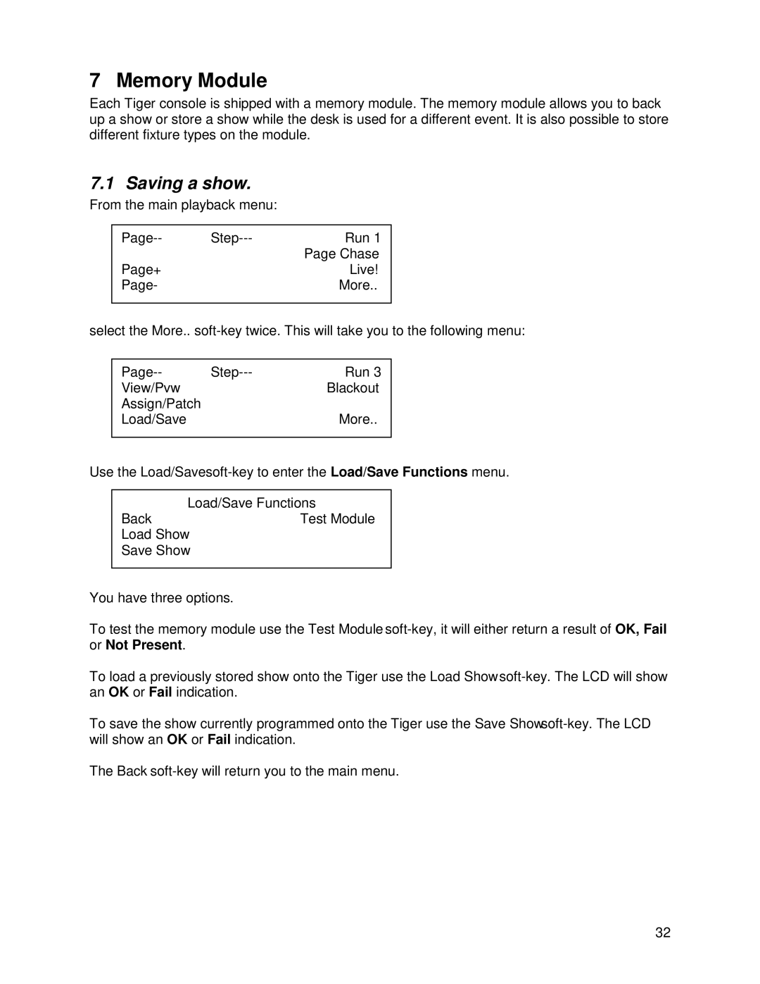 Chauvet DMX 60 user manual Memory Module, Saving a show 