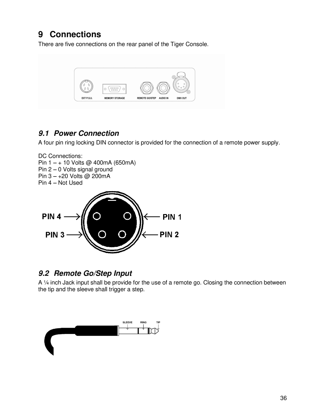 Chauvet DMX 60 user manual Connections, Power Connection, Remote Go/Step Input 