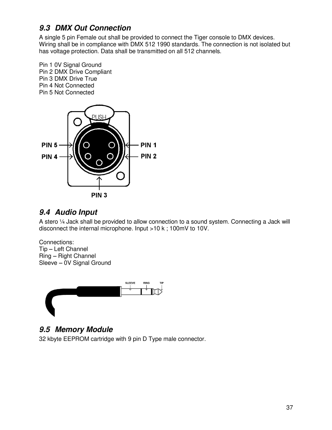 Chauvet DMX 60 user manual DMX Out Connection, Audio Input, Memory Module 