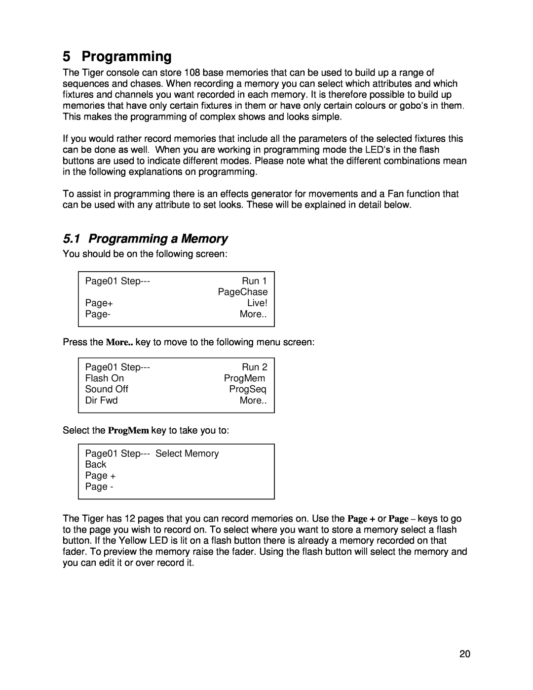 Chauvet DMX 60 user manual Programming a Memory 