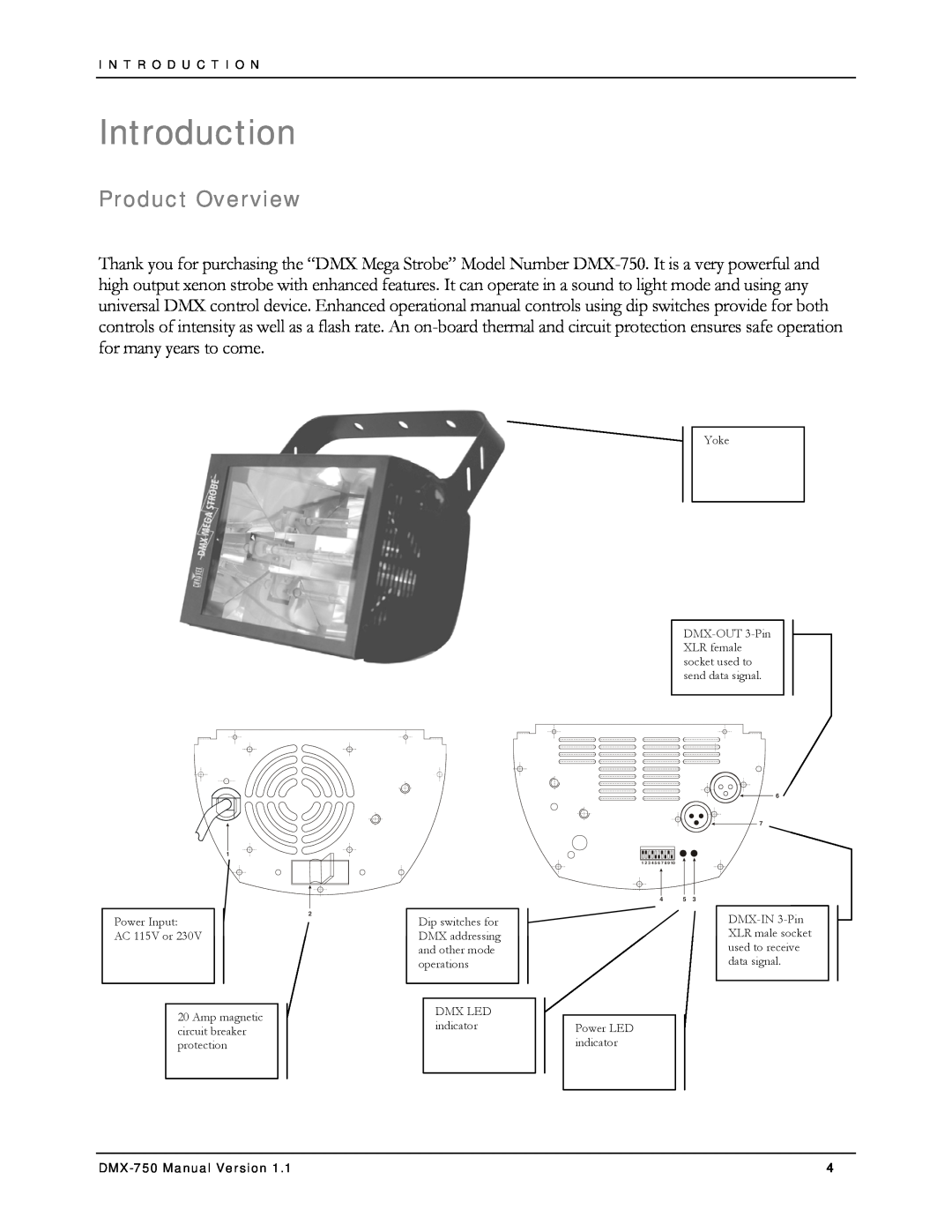 Chauvet DMX-750 manual Introduction, Product Overview 