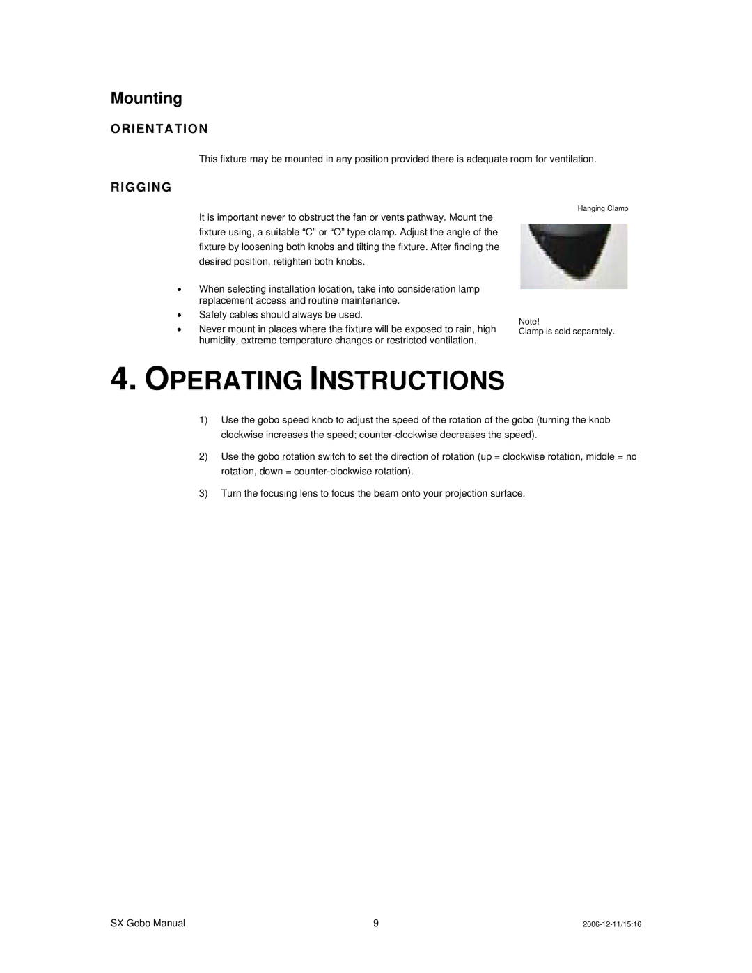 Chauvet DMX512 user manual Operating Instructions, Mounting 