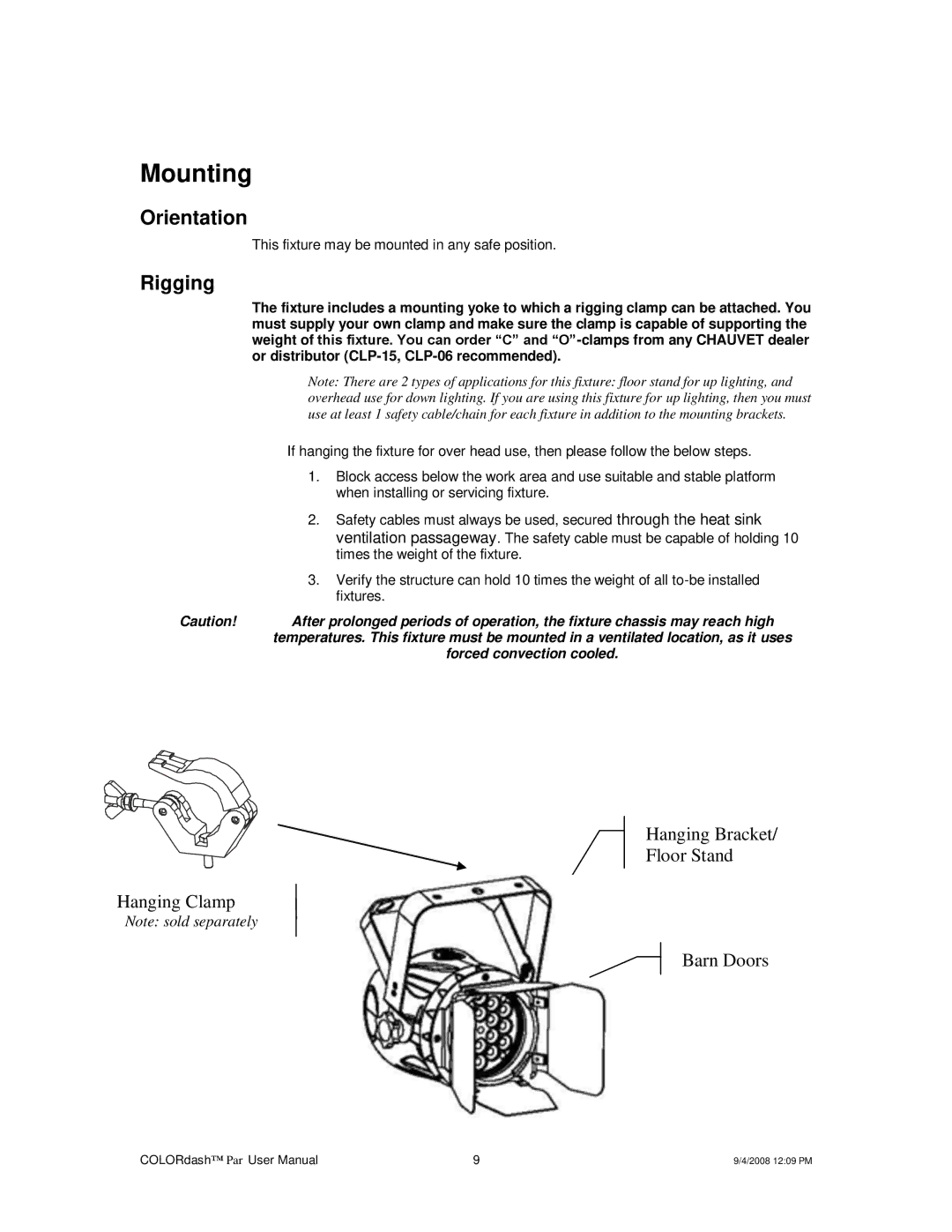 Chauvet DMX512 user manual Mounting, Orientation, Rigging 