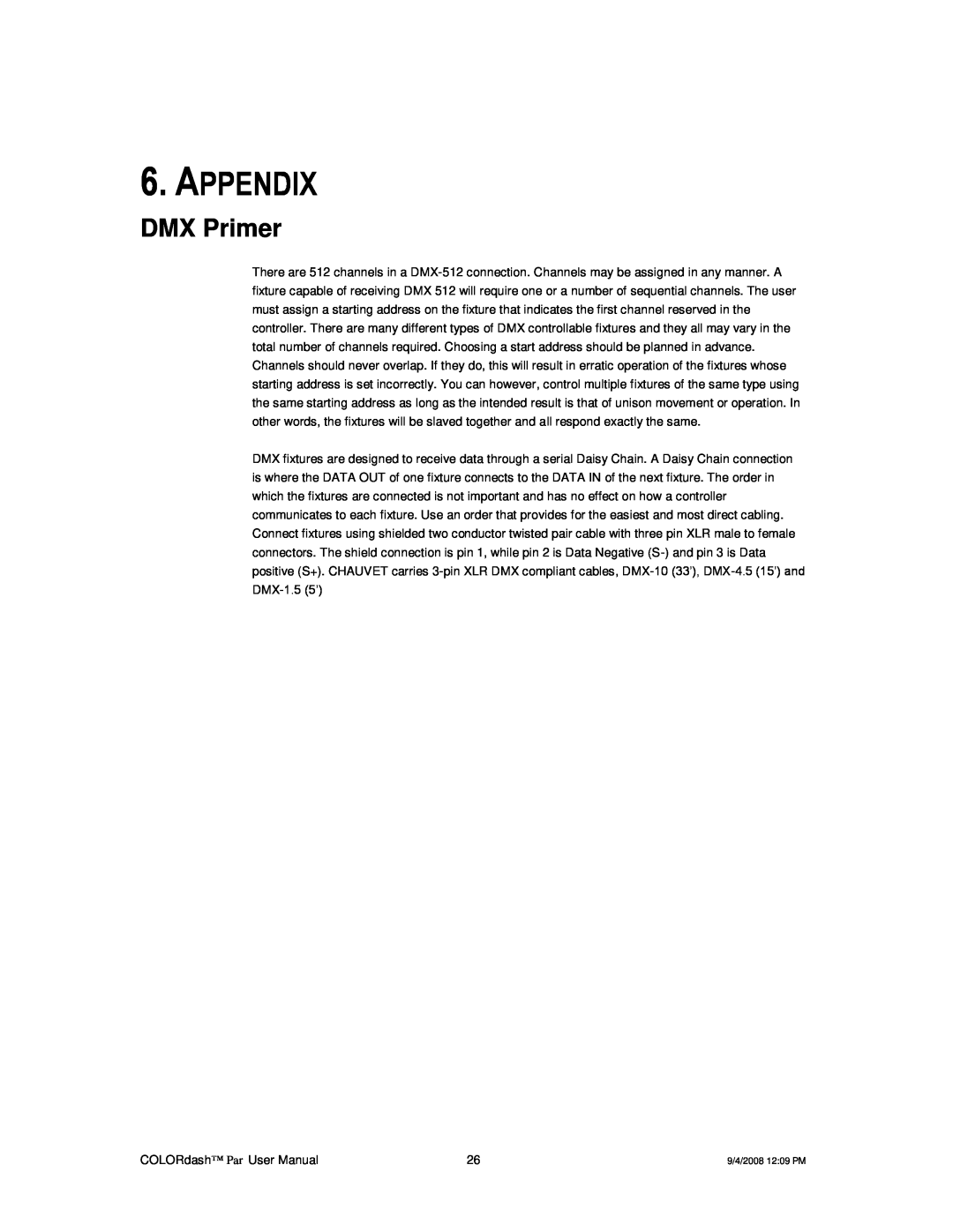 Chauvet DMX512 user manual Appendix, DMX Primer 