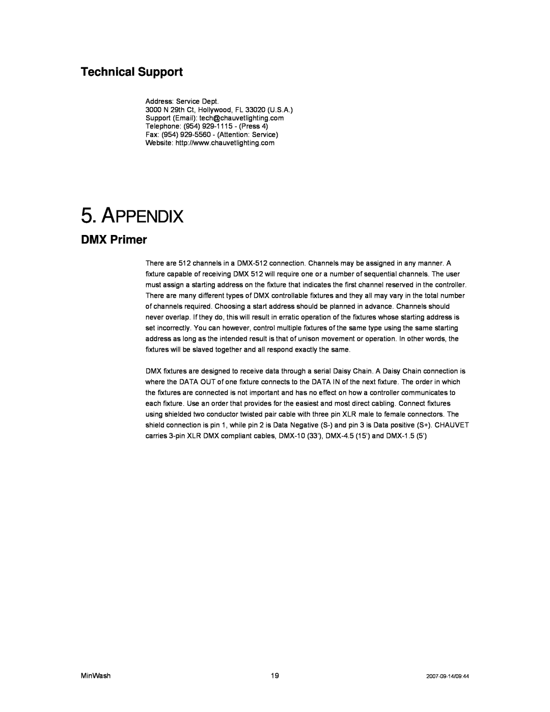 Chauvet DMX512 user service Appendix, Technical Support, DMX Primer 