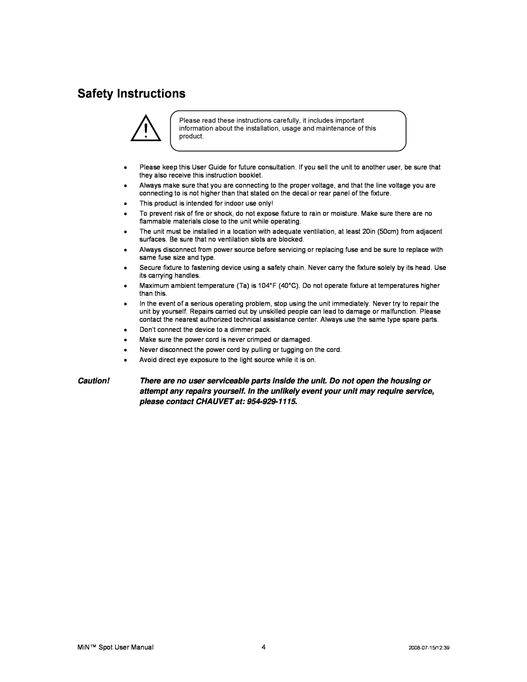 Chauvet DMX512 user service Safety Instructions 