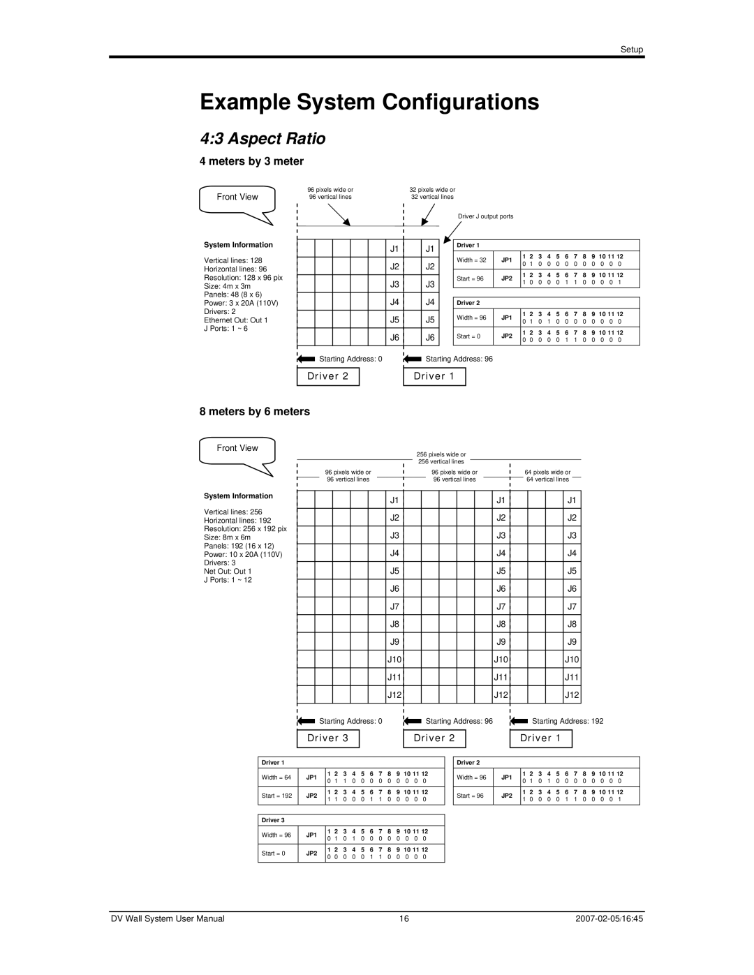 Chauvet DVM-HR user manual Example System Configurations, Aspect Ratio, Meters by 3 meter, Meters by 6 meters 