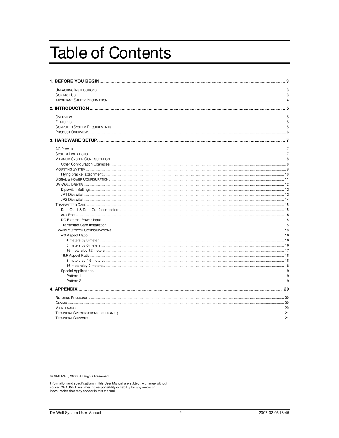 Chauvet DVM-HR user manual Table of Contents 