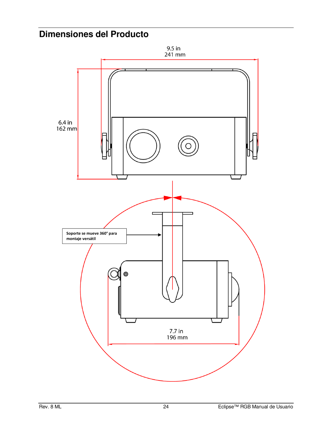 Chauvet EN1EC 60825-1:2007 manual Dimensiones del Producto 