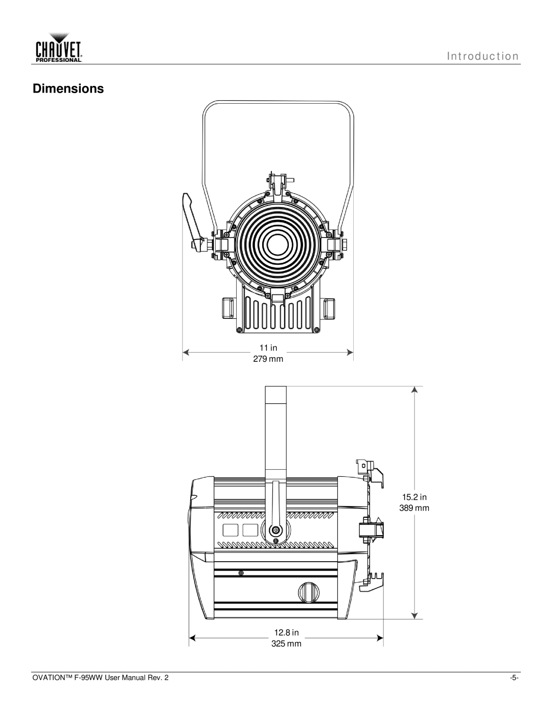 Chauvet f-95ww user manual Dimensions 