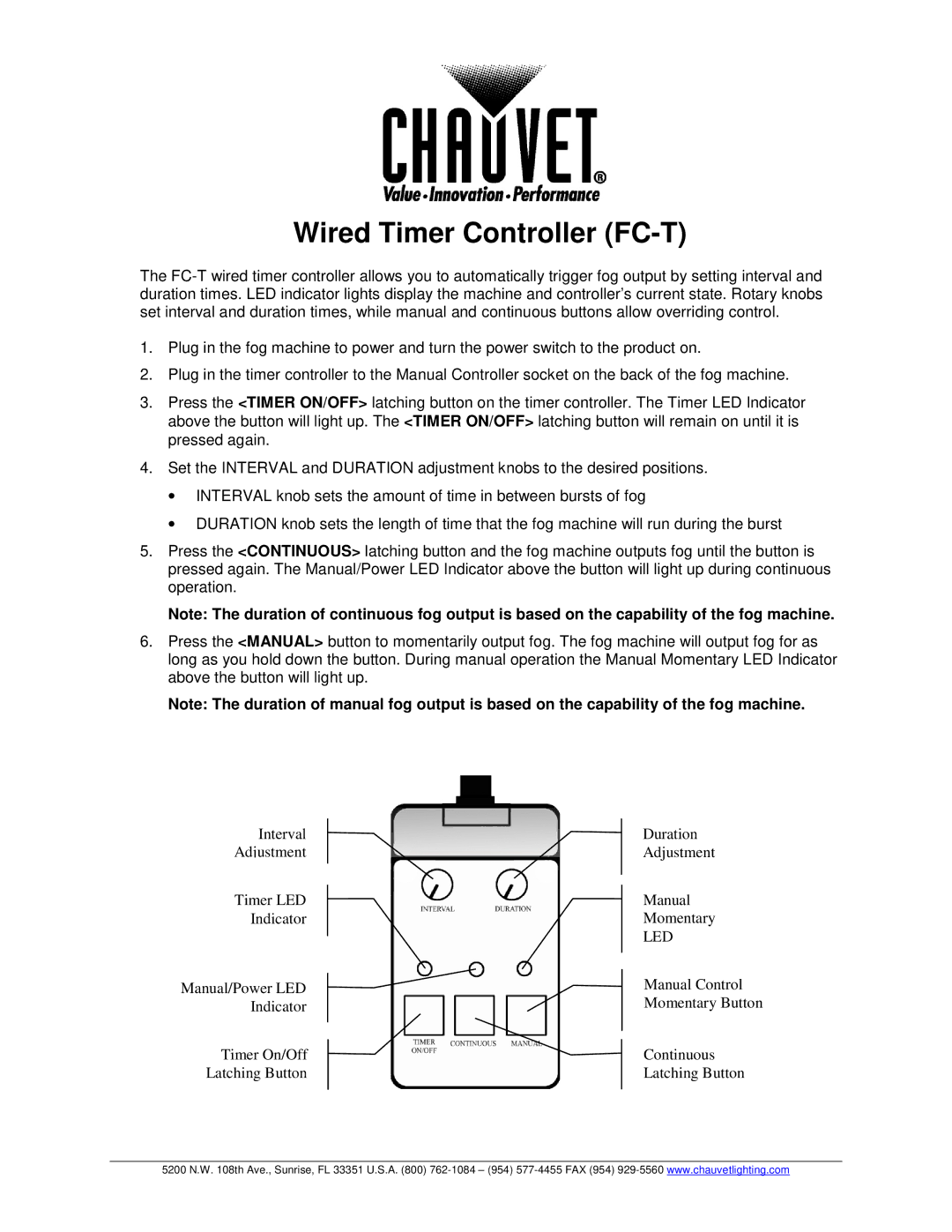 Chauvet manual Wired Timer Controller FC-T 