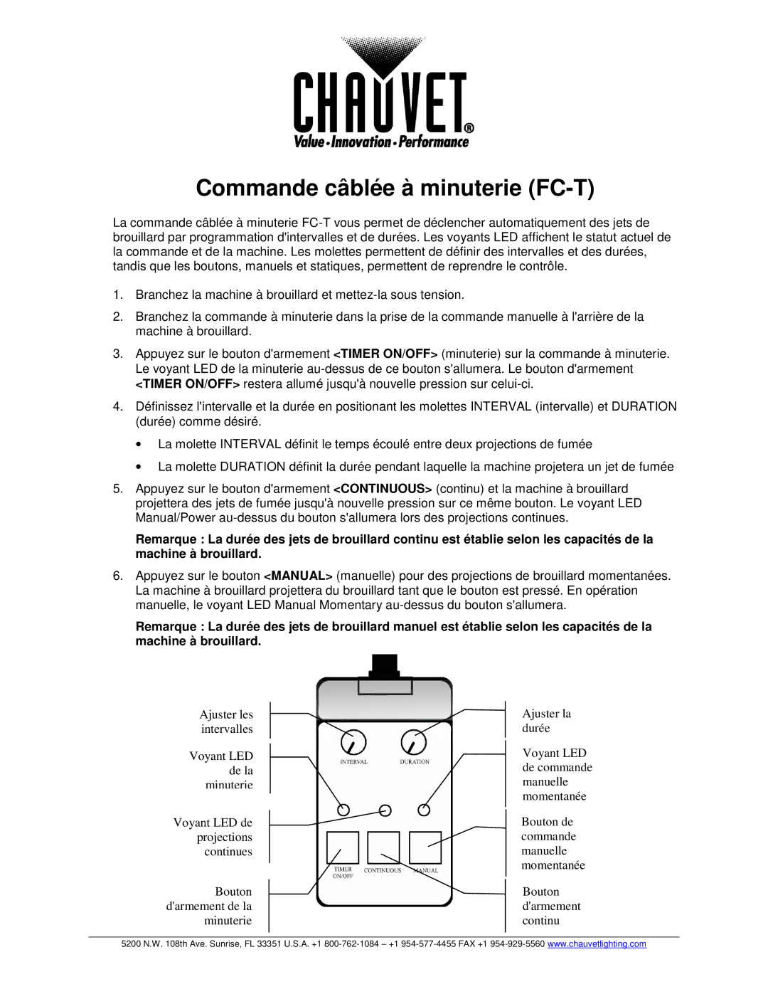 Chauvet manual Commande câblée à minuterie FC-T 