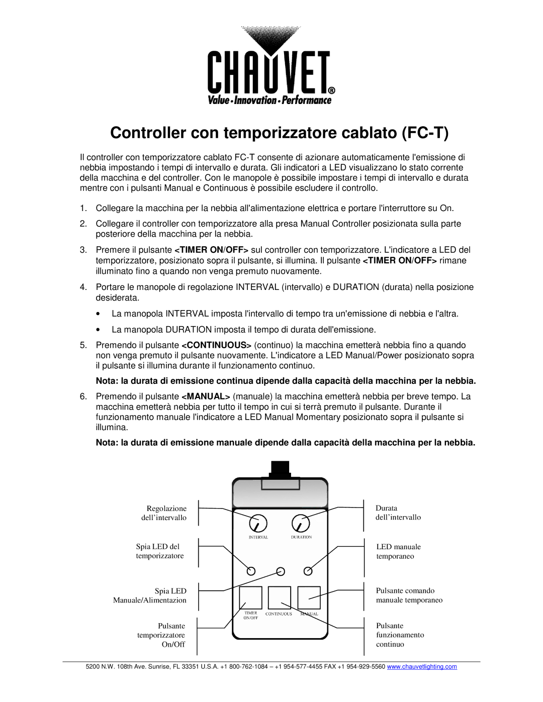 Chauvet manual Controller con temporizzatore cablato FC-T 