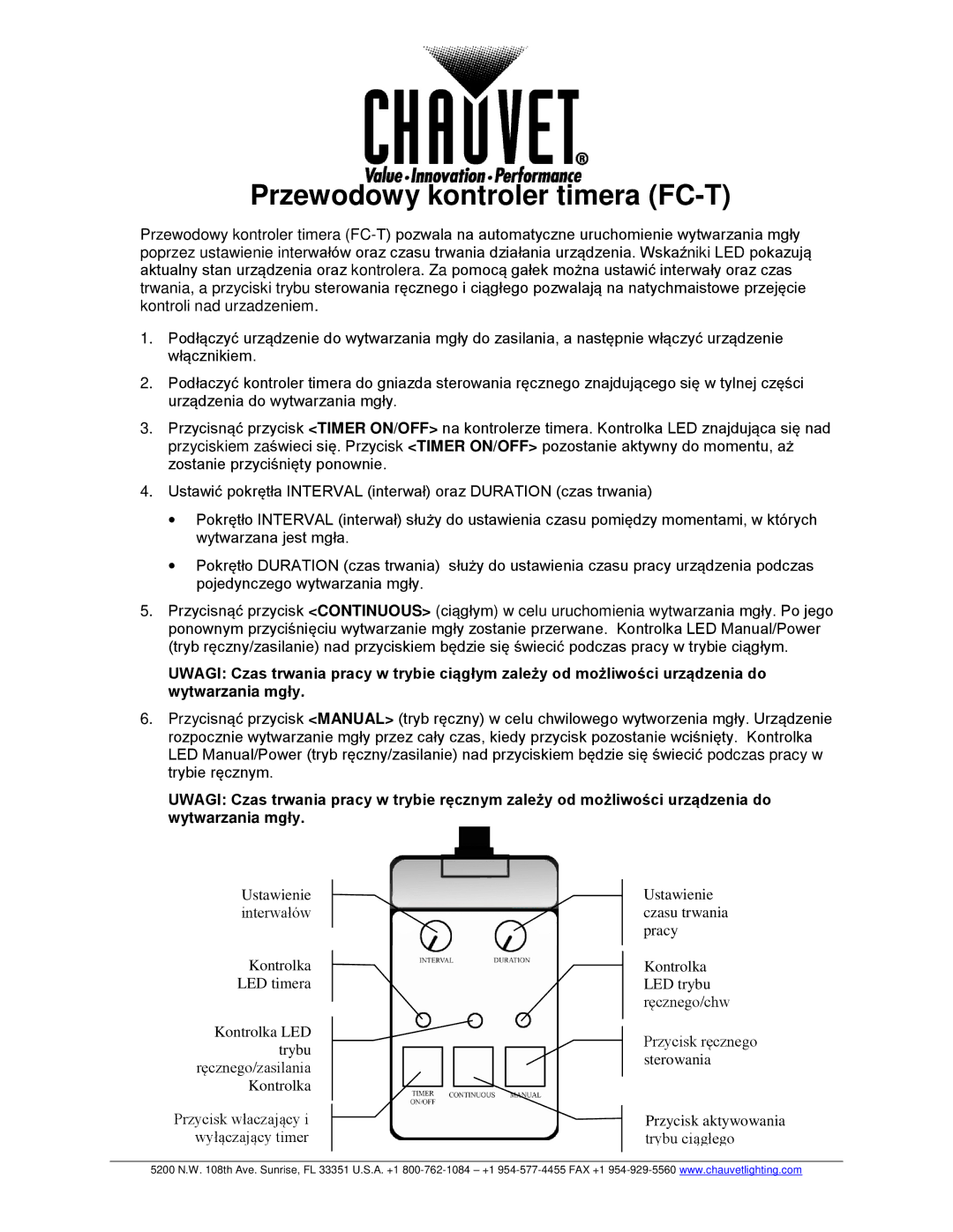 Chauvet manual Przewodowy kontroler timera FC-T 