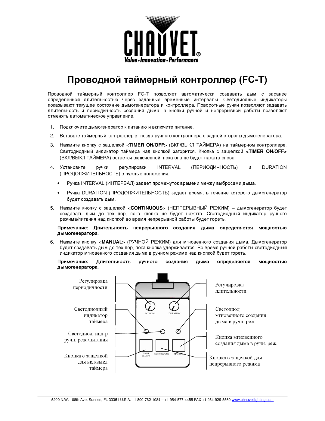 Chauvet manual Проводной таймерный контроллер FC-T 