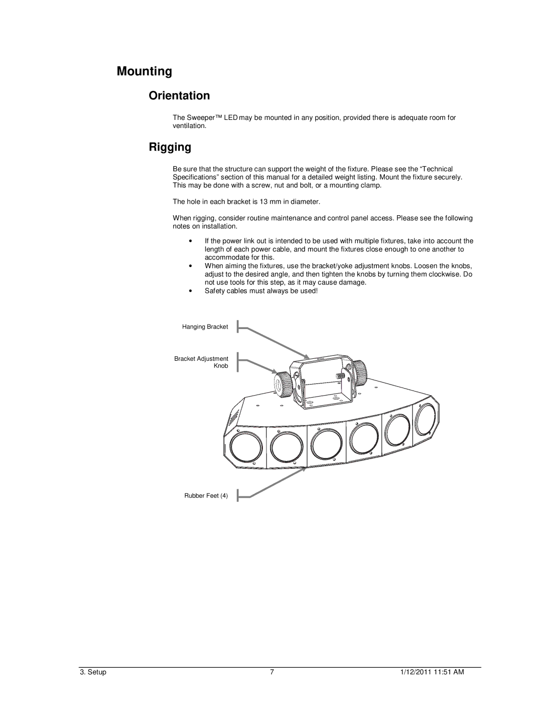 Chauvet Home Safety Product user manual Mounting, Orientation, Rigging 