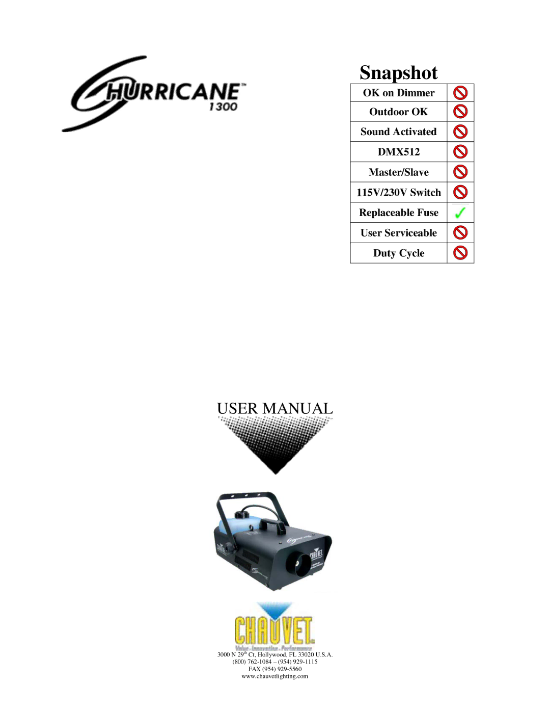 Chauvet Hurricane 1300 user manual Snapshot 