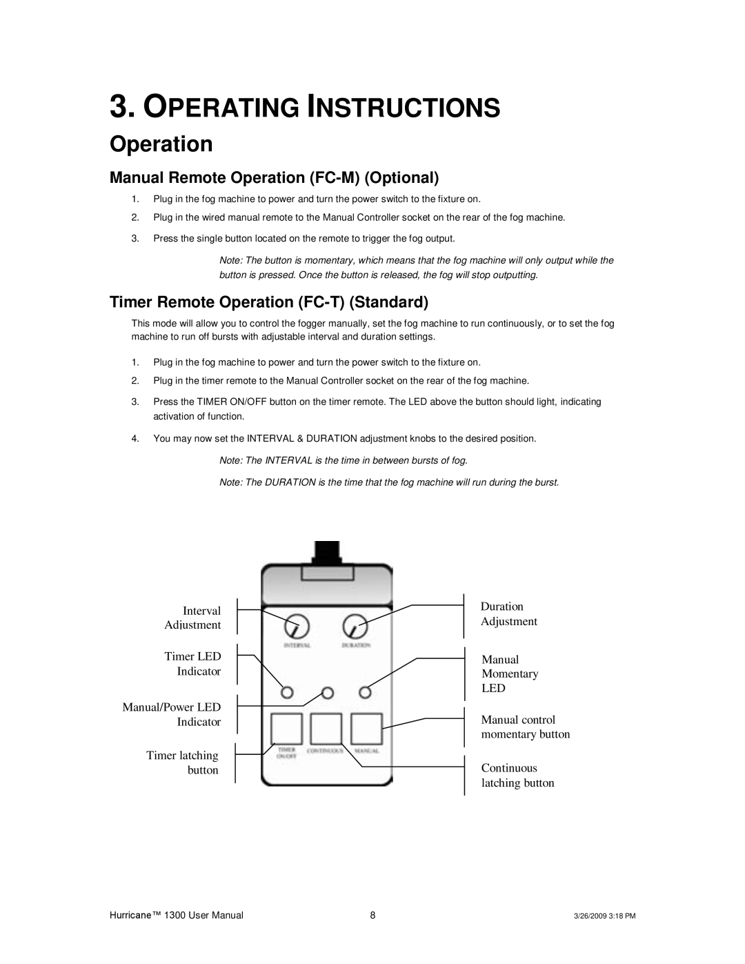 Chauvet Hurricane 1300 user manual Operating Instructions, Operation 