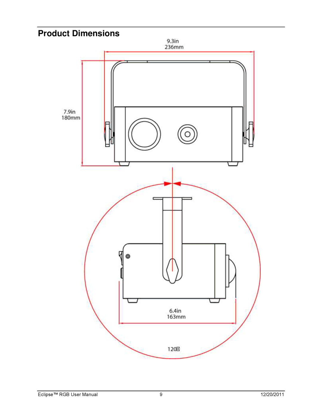 Chauvet model  EN, IEC 60825-1:2007 manual Product Dimensions 