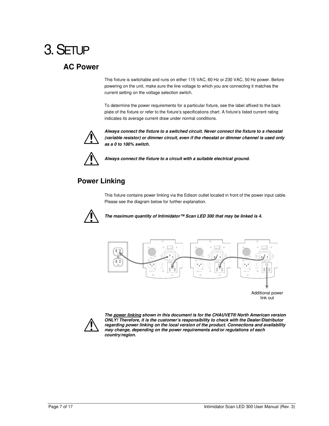 Chauvet INTIMIDATORSCANLED300 user manual Setup, AC Power, Power Linking 