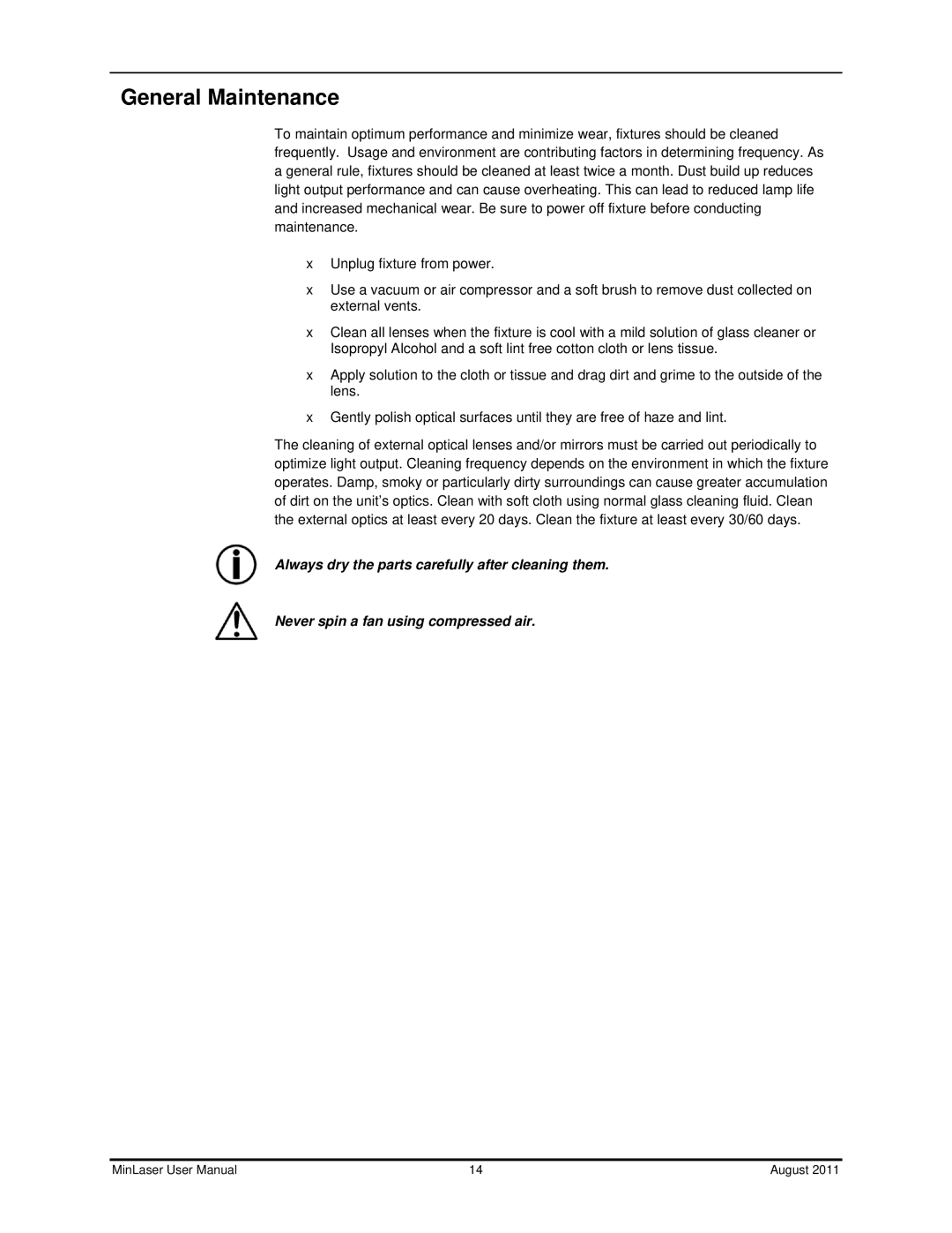 Chauvet Laser Level user manual General Maintenance 