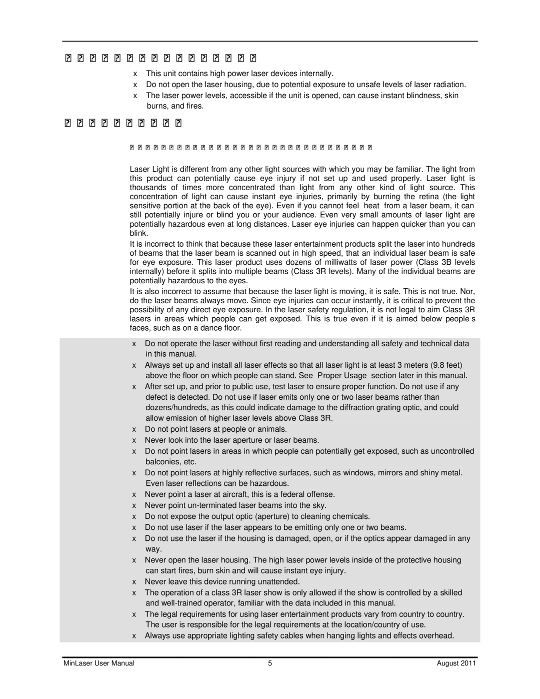 Chauvet Laser Level user manual Non Interlocked Housing Warning, Laser Safety Notes 