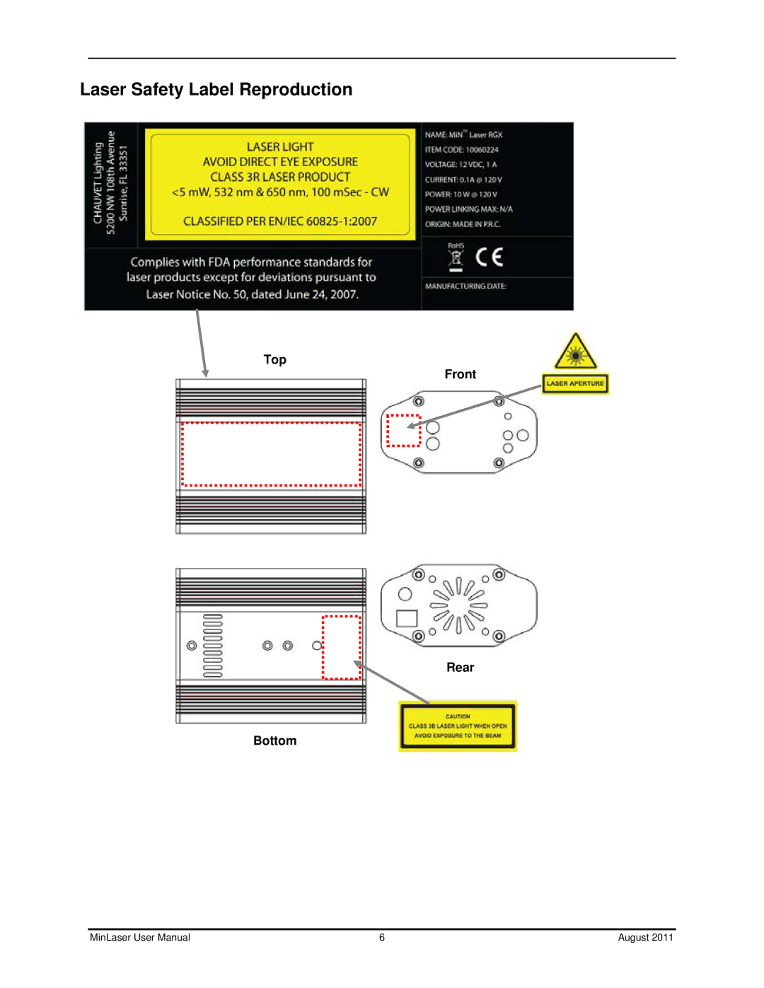 Chauvet Laser Level user manual Laser Safety Label Reproduction 