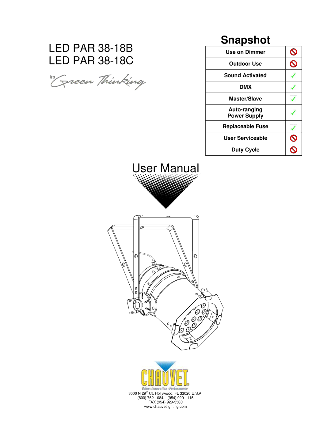 Chauvet LED PAR 38-18C, LED PAR 38-18B user manual Snapshot 