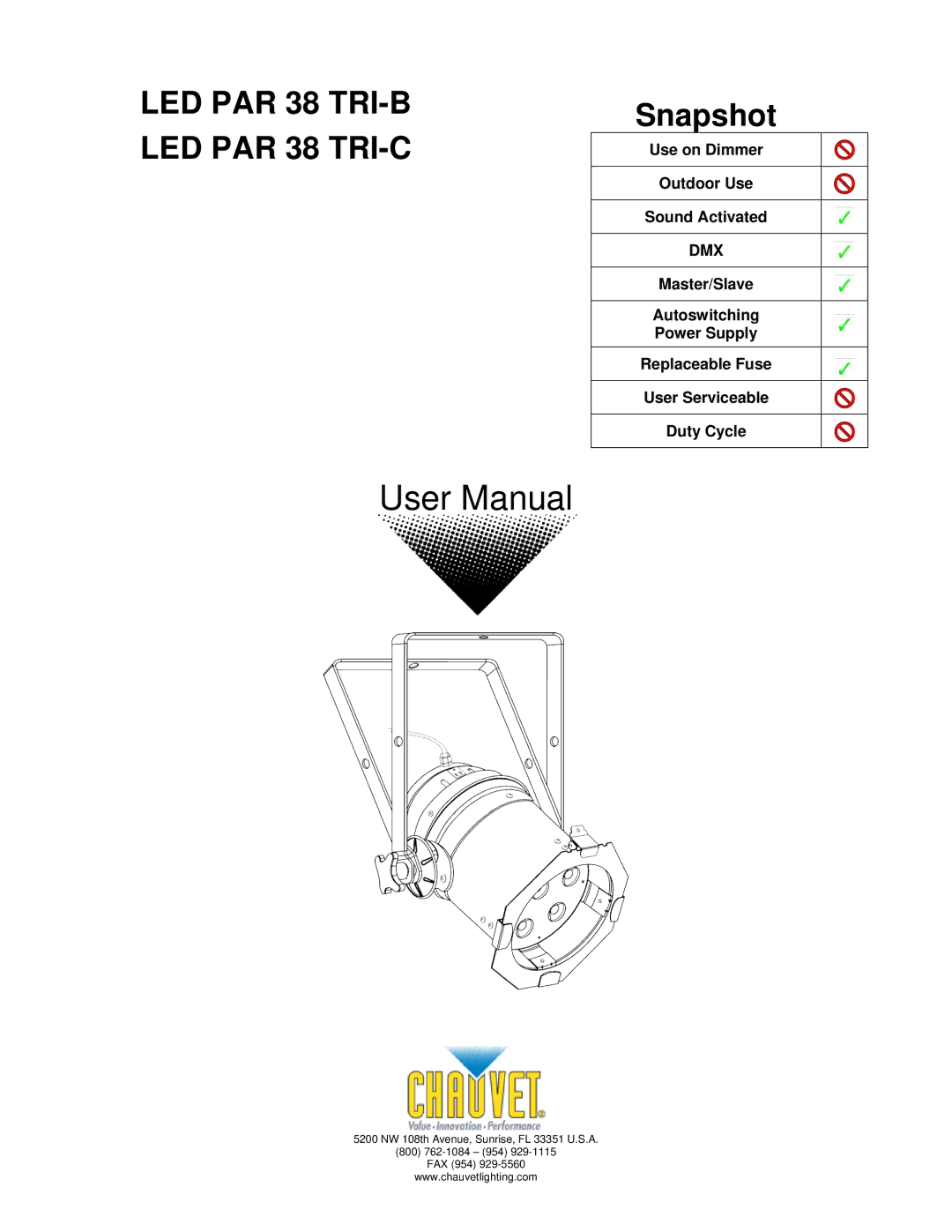 Chauvet led par 38 tri-c, led par 38 tri-b user manual LED PAR 38 TRI-B LED PAR 38 TRI-C 