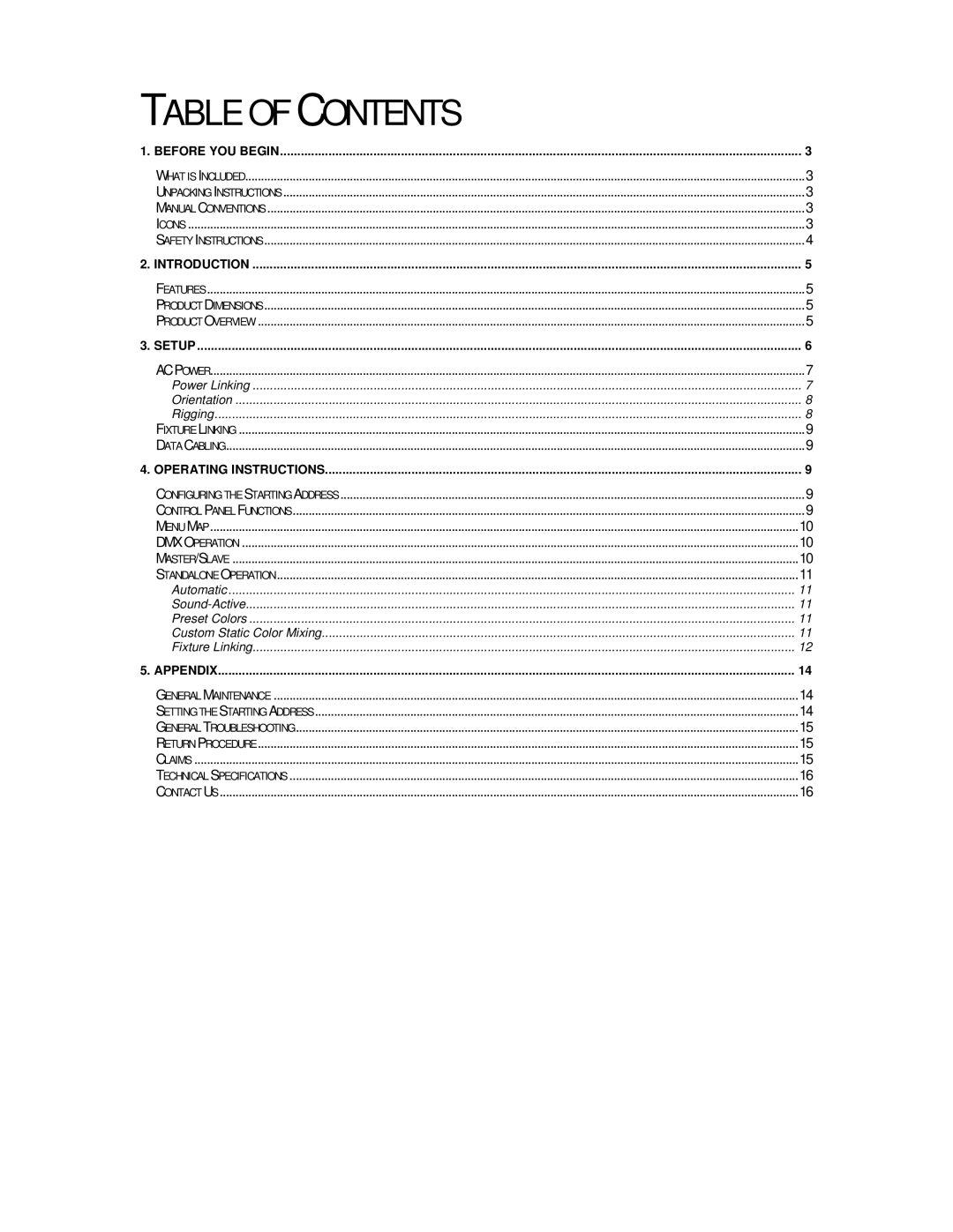 Chauvet led par 38 tri-b, led par 38 tri-c user manual Table of Contents 