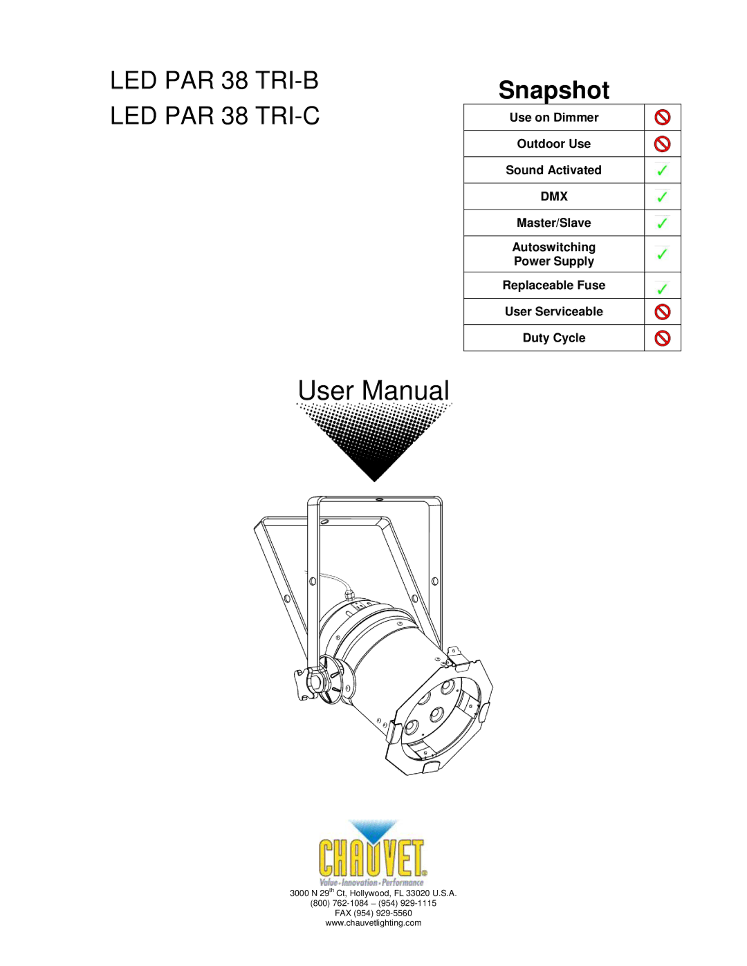 Chauvet led par 38 tri-c, led par 38 tri-b user manual Snapshot 