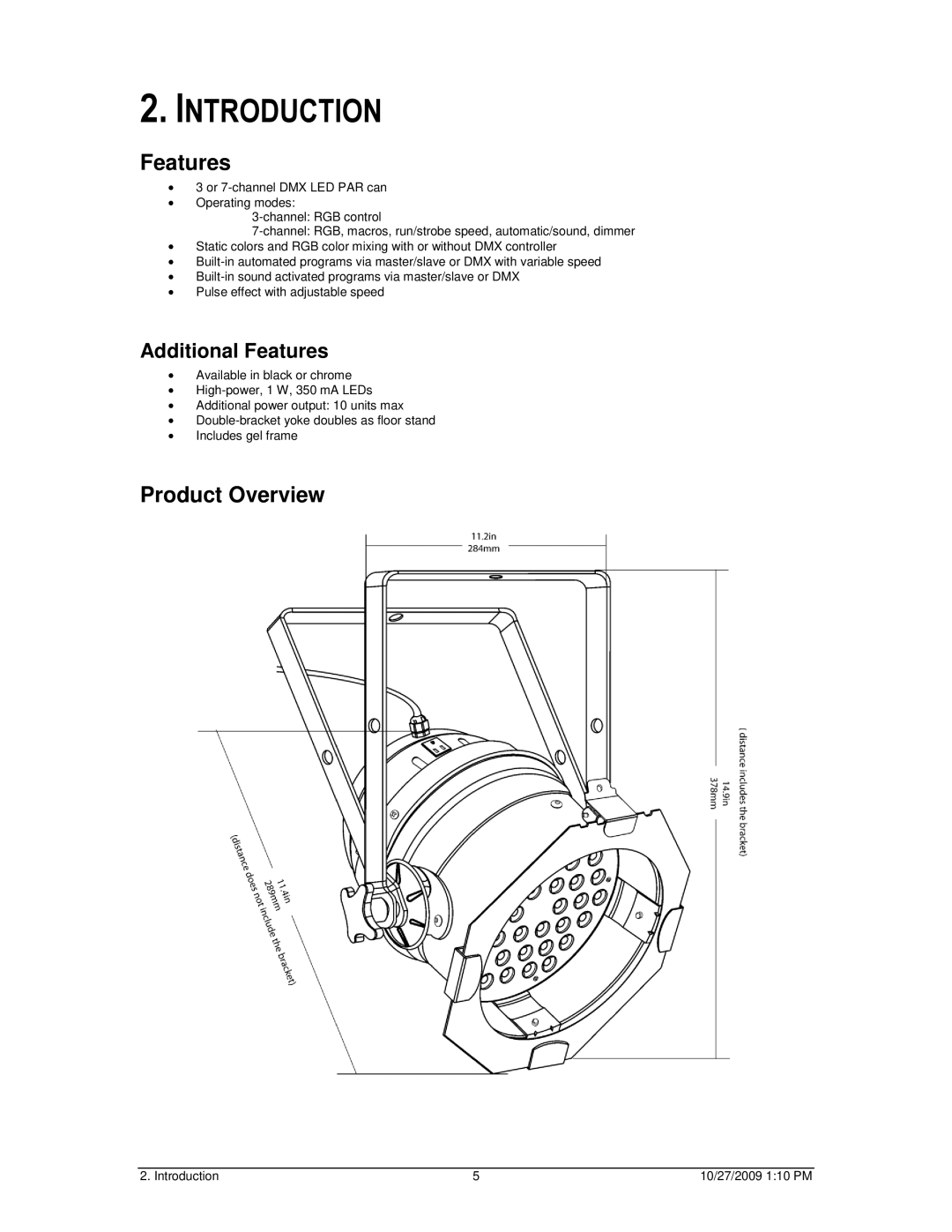 Chauvet LED PAR 64-36C, LED PAR 64-36B user manual Introduction, Product Overview, Additional Features 