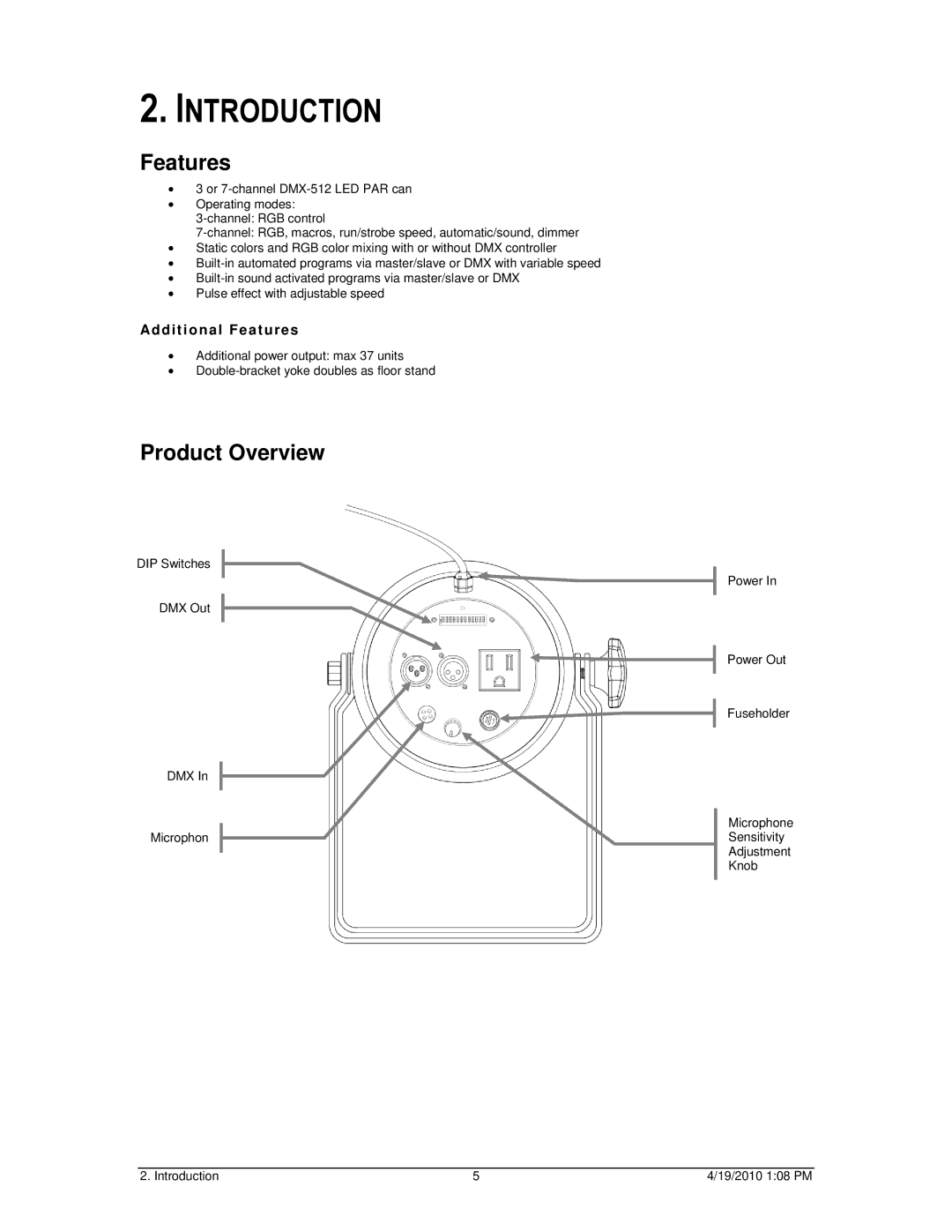 Chauvet LEDrain 38c user manual Introduction, Features, Product Overview 