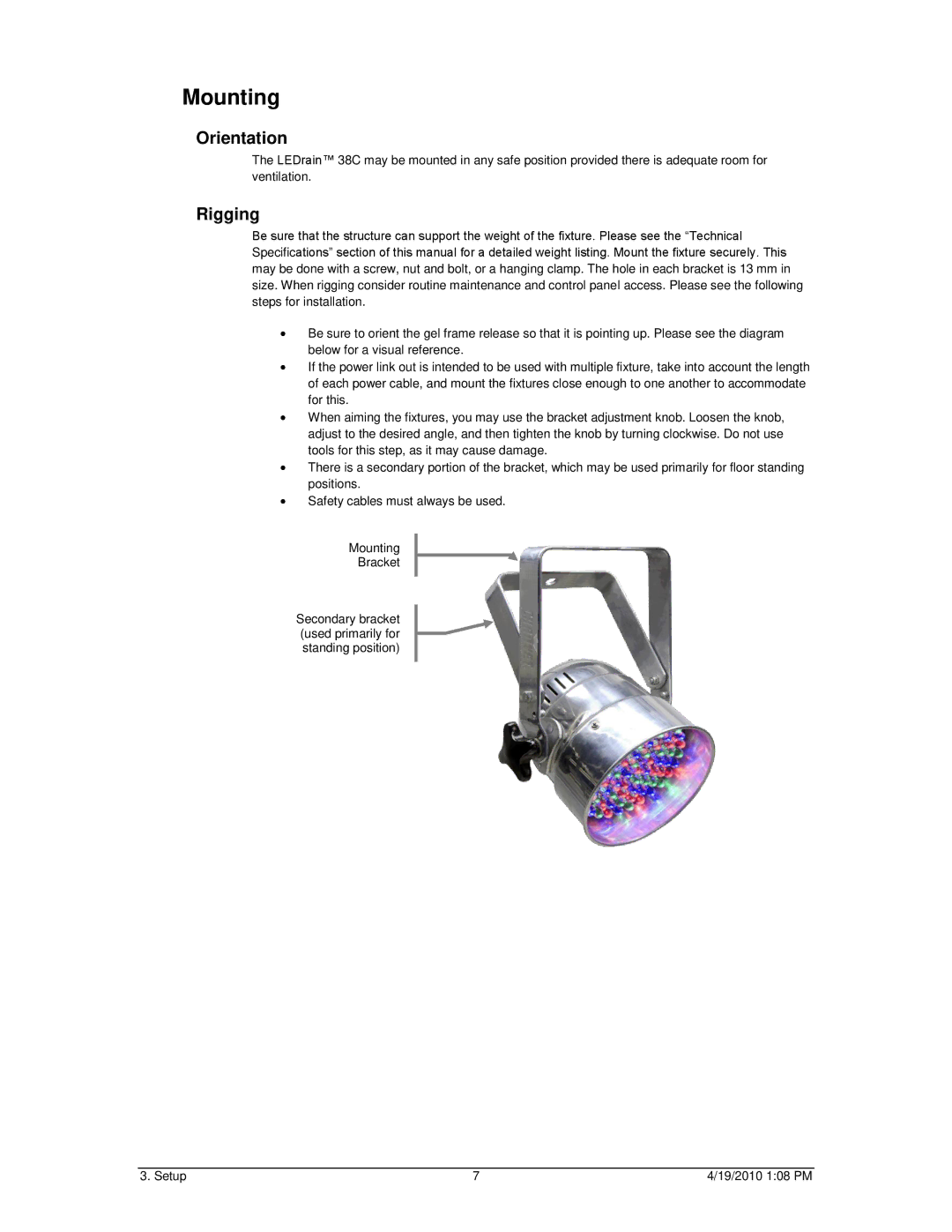 Chauvet LEDrain 38c user manual Mounting, Orientation 