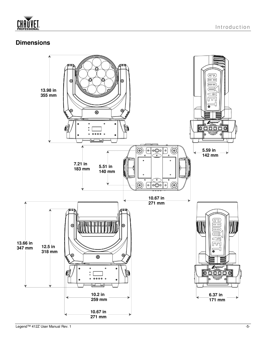 Chauvet Legend 412Z user manual Dimensions 