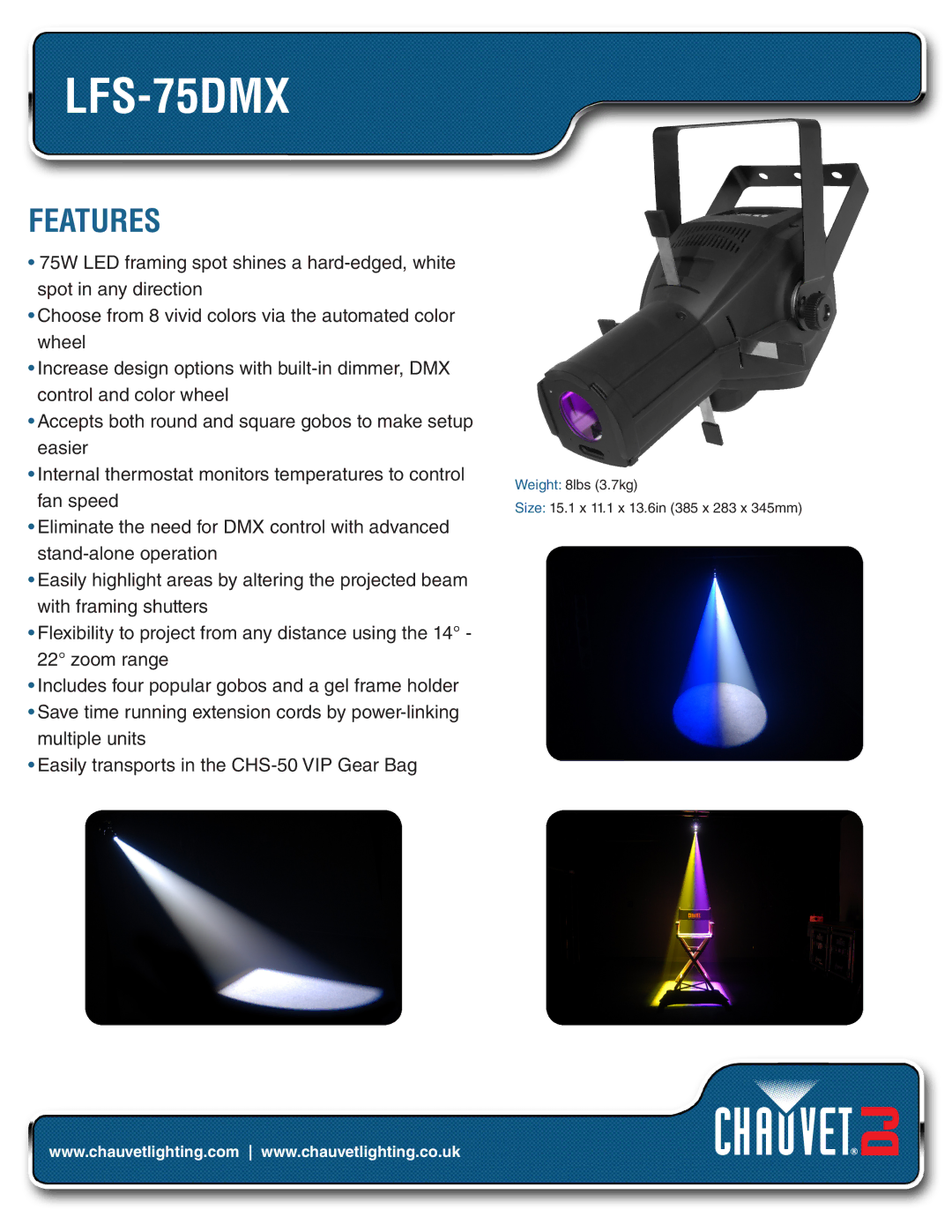 Chauvet LFS-75DMX manual Features 