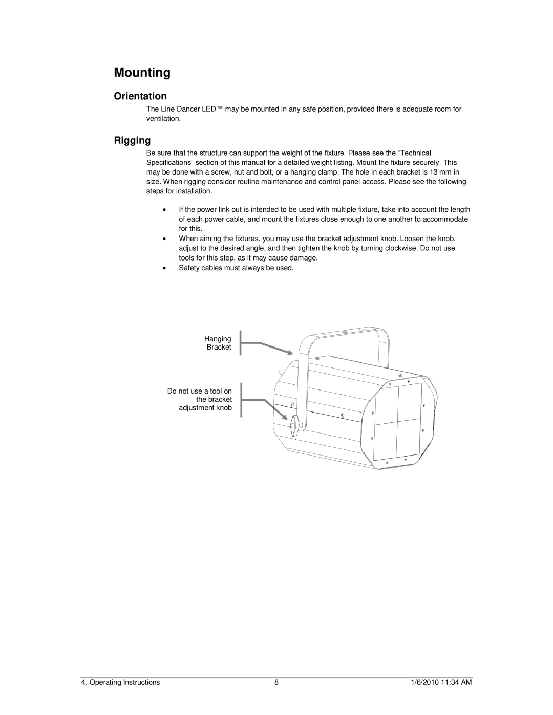 Chauvet Line Dancer LED user manual Mounting, Orientation 