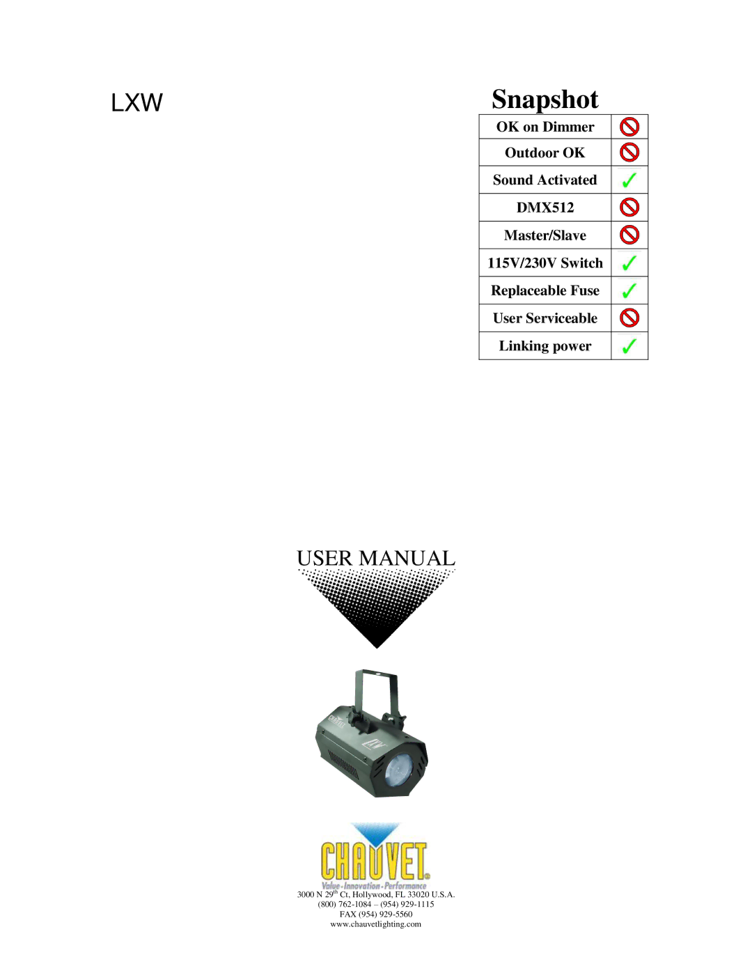 Chauvet LXW user manual Snapshot 