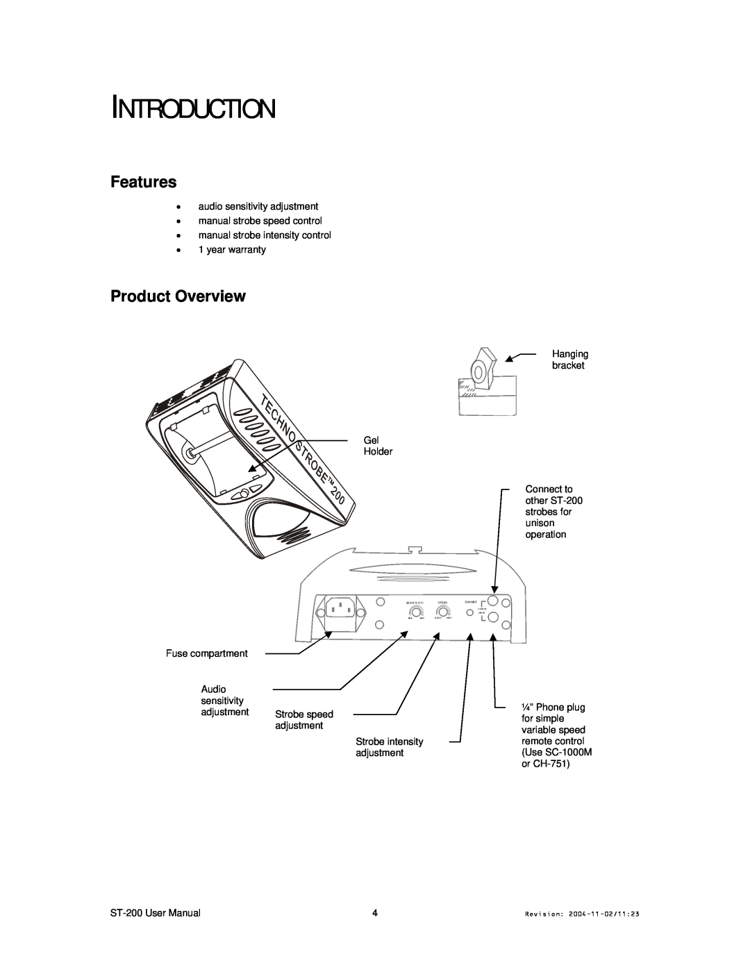 Chauvet Model ST-200 user manual Introduction, Features, Product Overview 