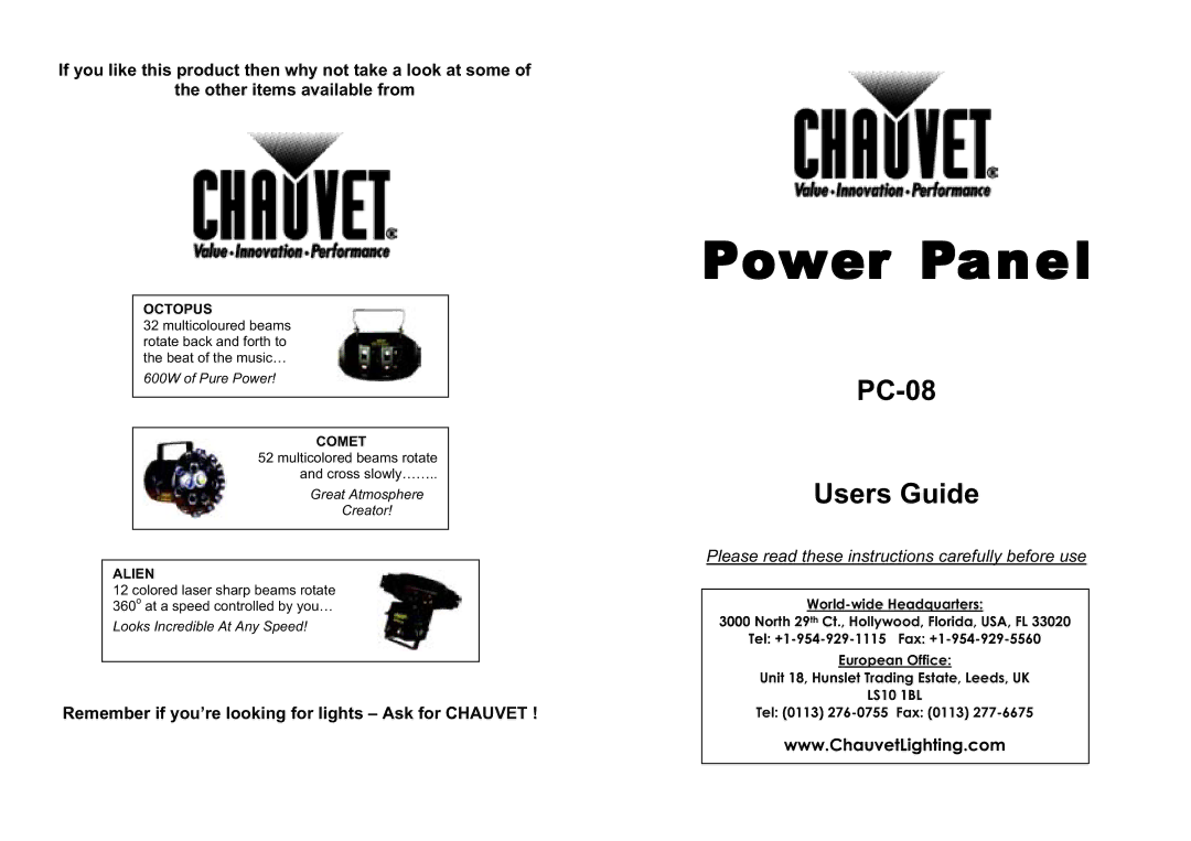 Chauvet PC-08 manual Power Panel 