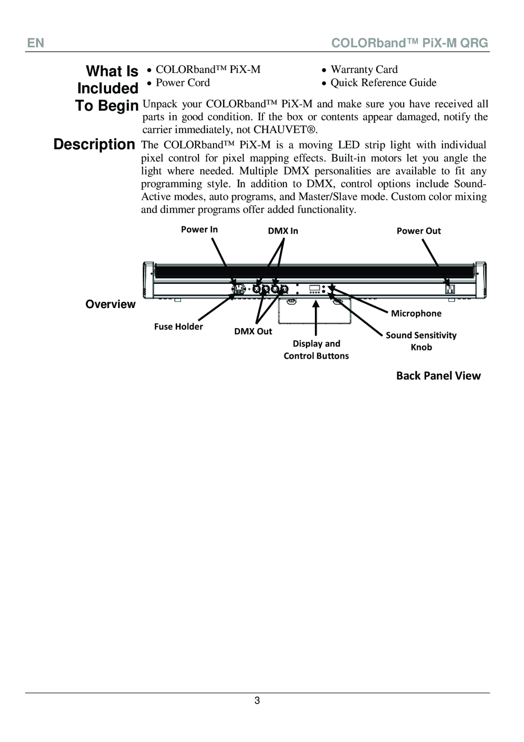 Chauvet PiX-M QRG manual What Is, Included 