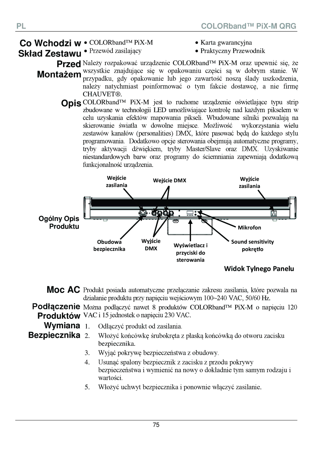 Chauvet PiX-M QRG manual Co Wchodzi w Skład Zestawu, Ogólny Opis Produktu 