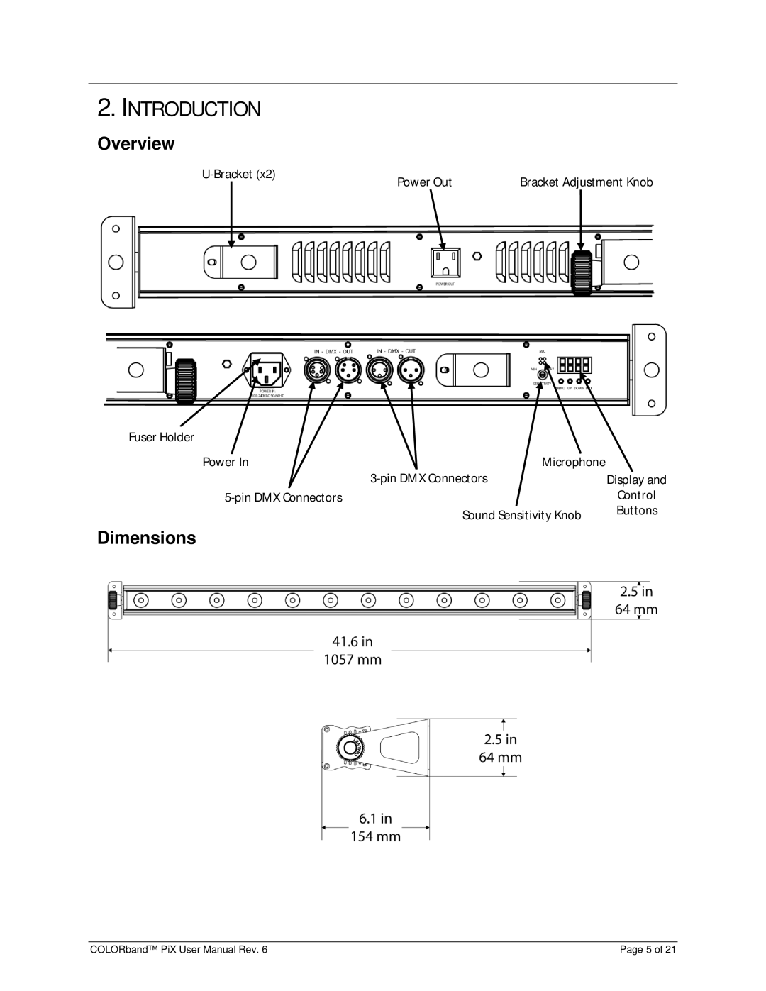 Chauvet Pix user manual Introduction, Overview, Dimensions 