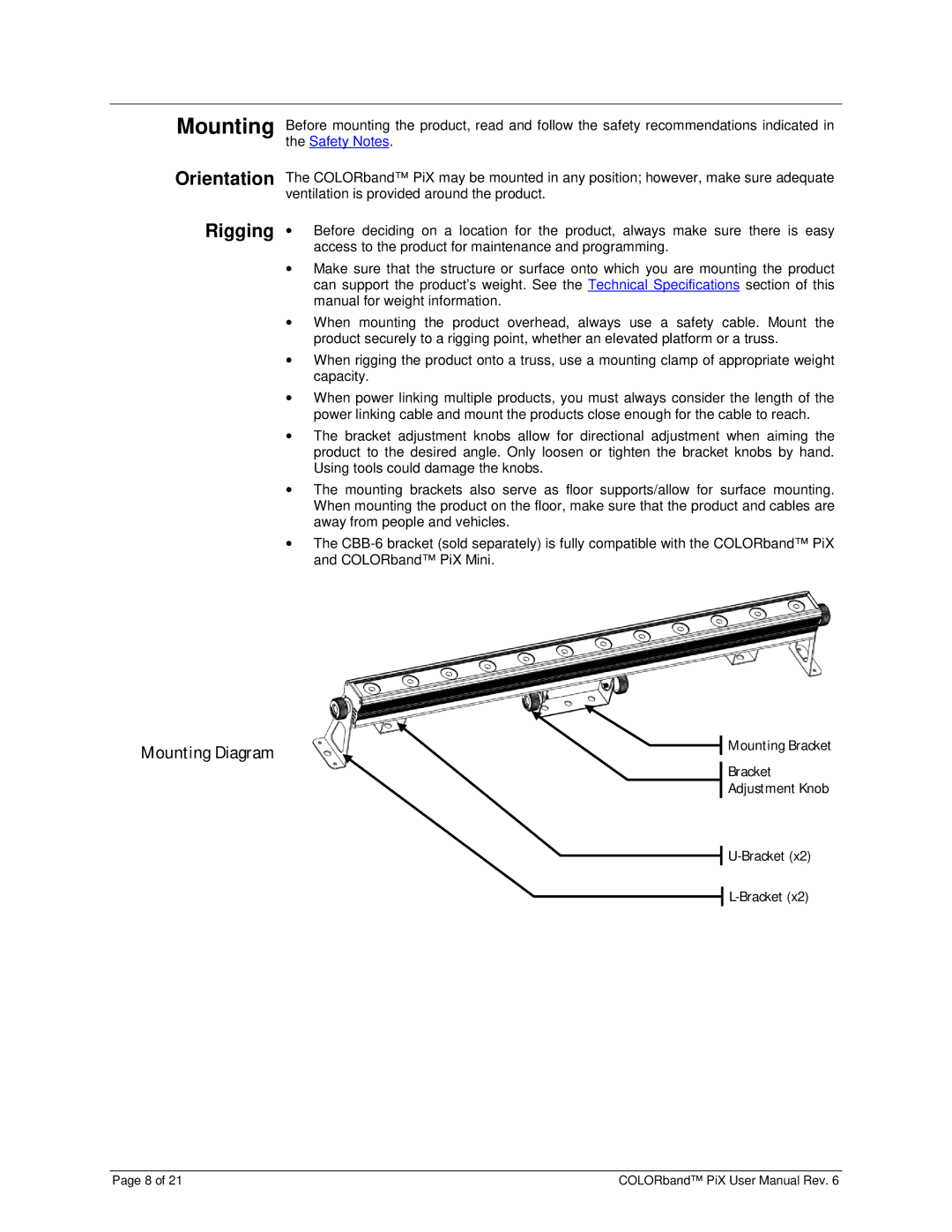 Chauvet Pix user manual Mounting, Orientation Rigging 